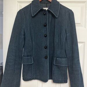 Elegant Women's Navy Blue 100% Cotton Blazer